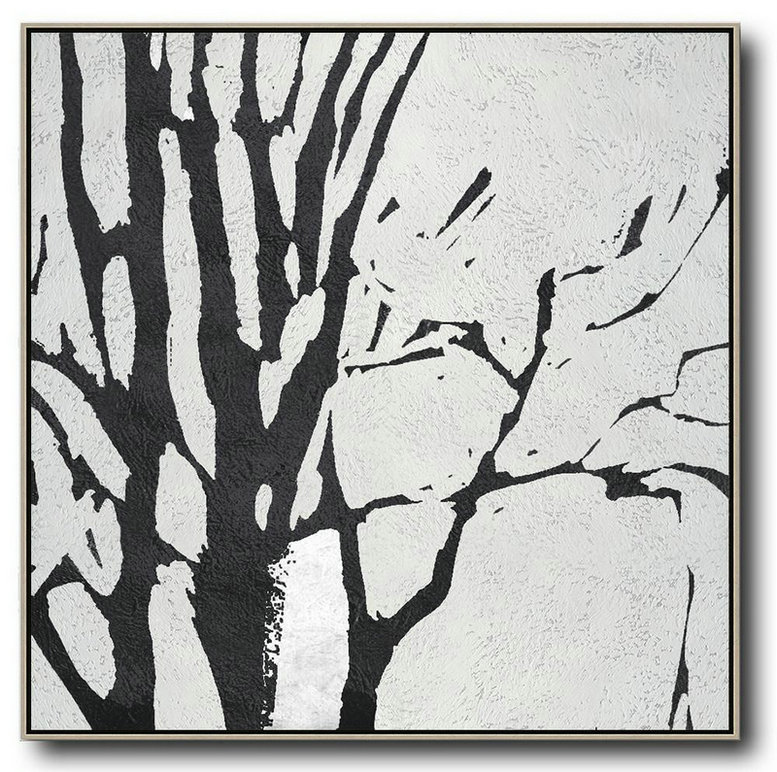 Living Room Wall Art,Oversized Minimal Black And White Painting - Canvas Artwork For Sale